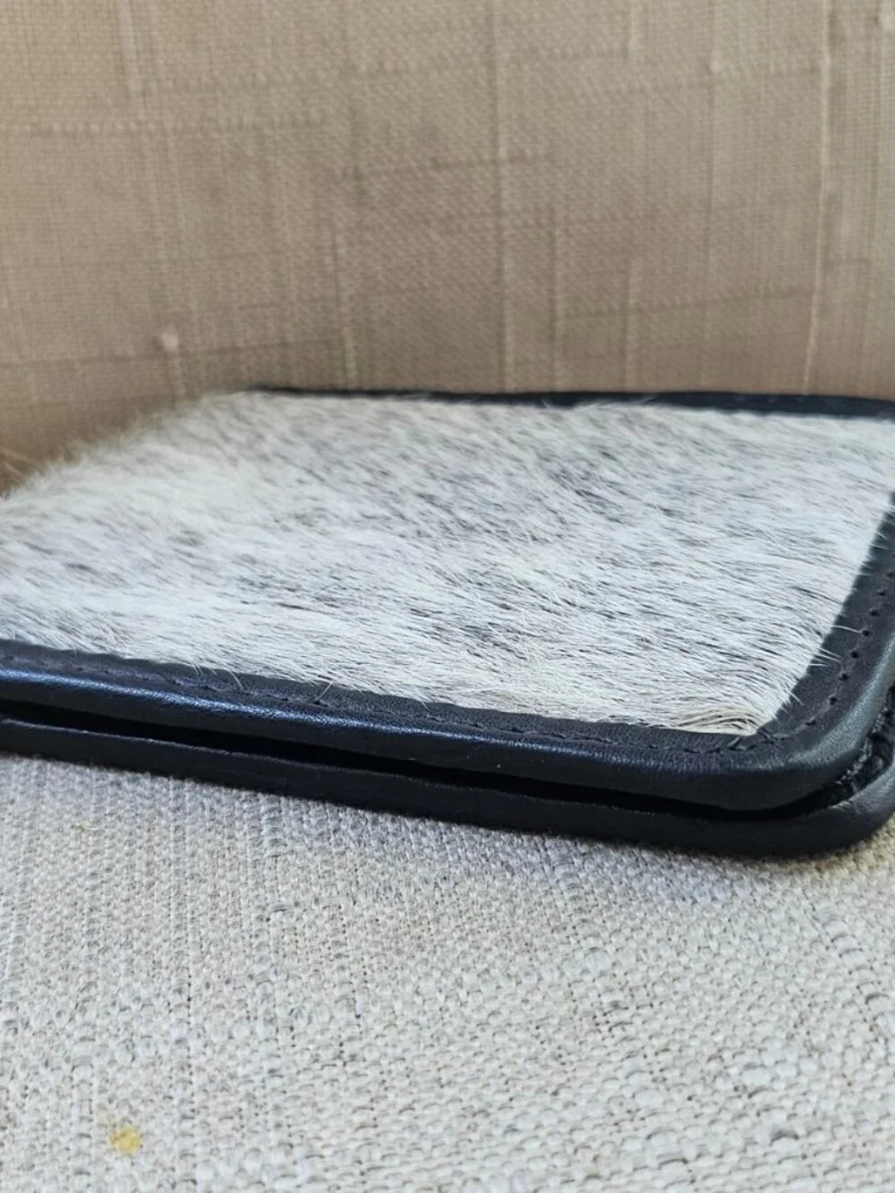 Handmade Billfold Real Fur White/Black Genuine Leather Cardholder Wallet Purse